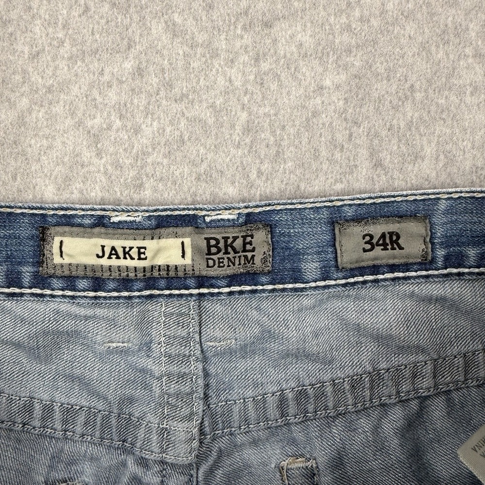 BKE Jeans Mens 34x31 Light Wash Jake Straight Leg Denim Western Whiskering - Picture 8 of 14